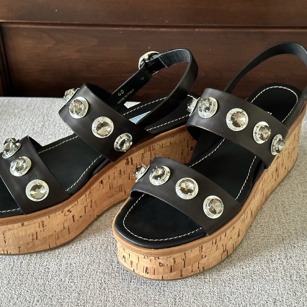 Prada Black and Tan Platform Sandals